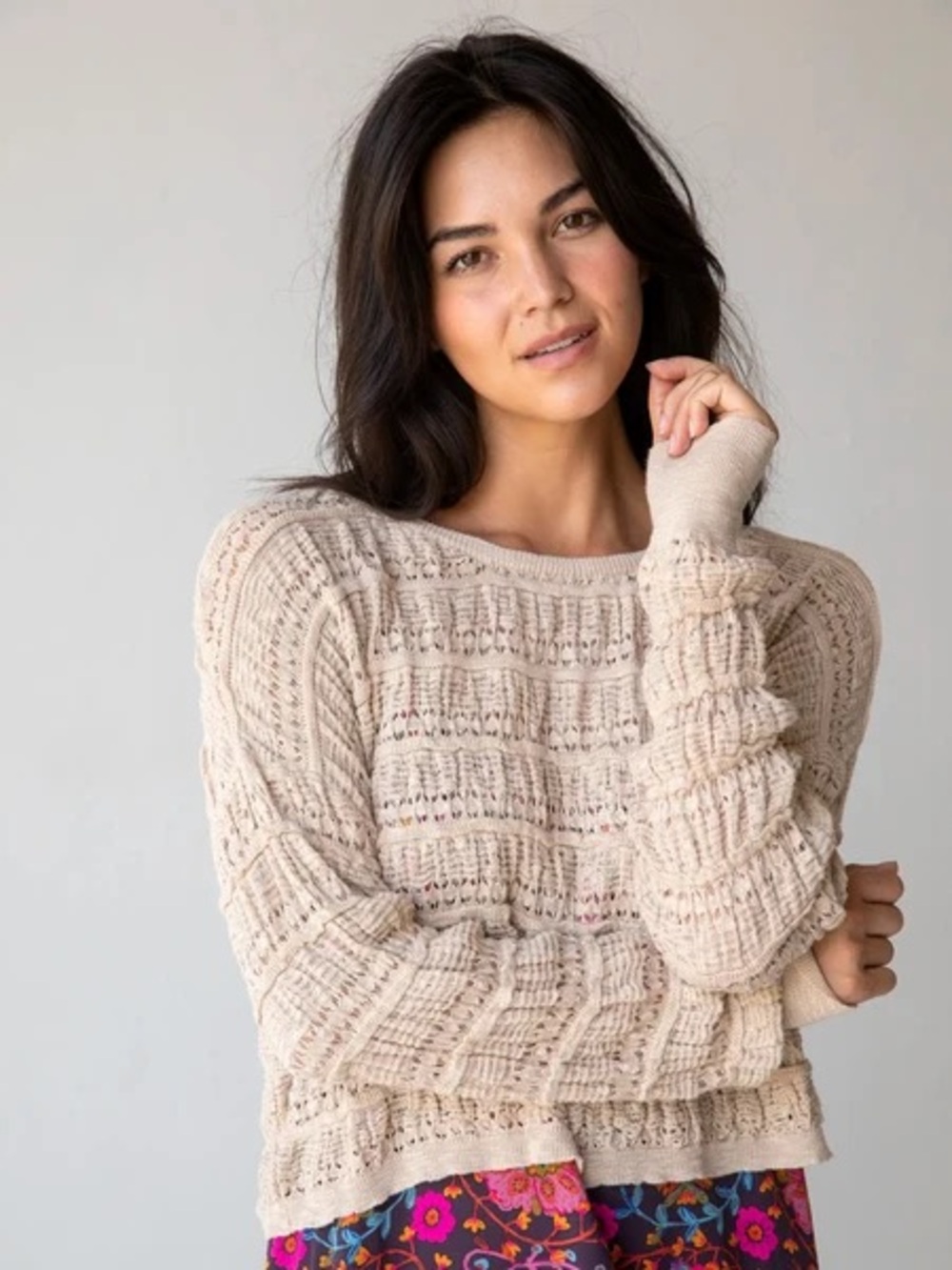 Natural Life Emily Layering Long Sleeve Pullover Sweater Knit Cream Large NEW